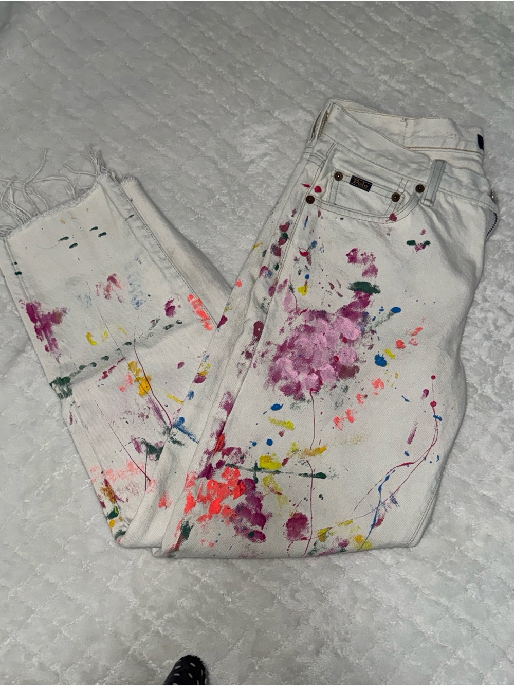Polo by Ralph Lauren White Straight-Leg Jeans with Multicolor Paint Splatter - Picture 5 of 6